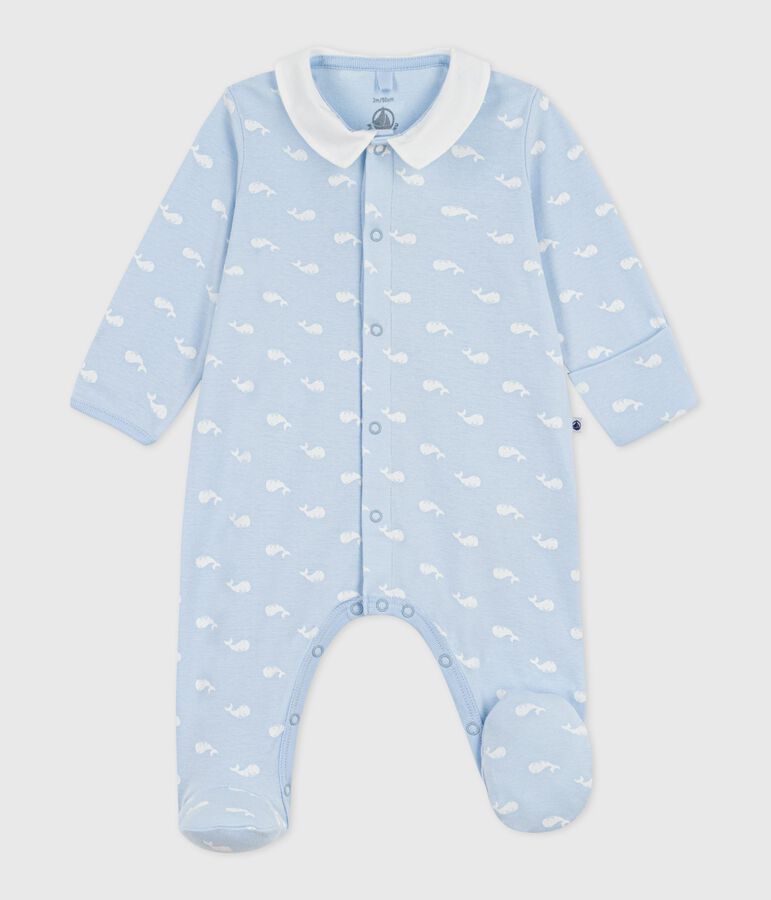 Pijama de algod&oacute;n con cuello y estampado de ballena para beb&eacute; azul/blanco
