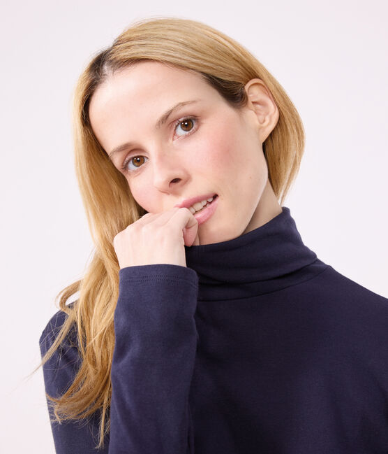 Camiseta Iconique de algodón con cuello alto para mujer azul SMOKING