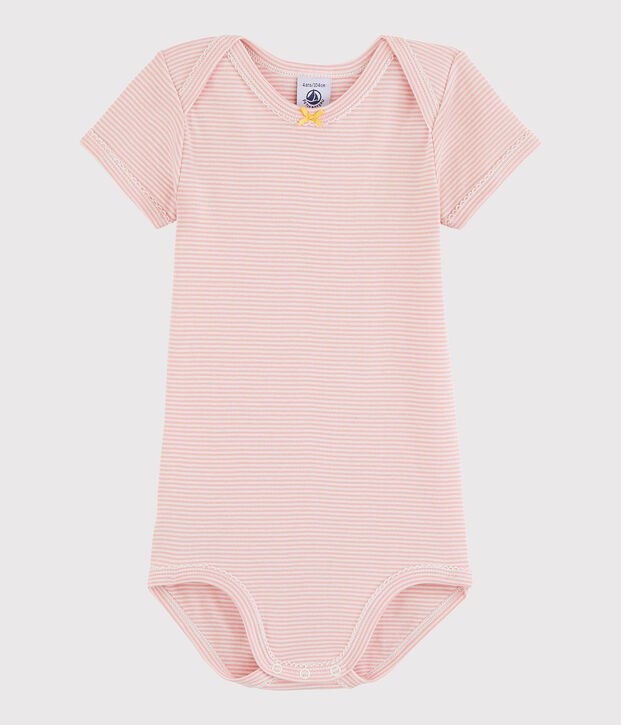 Bodi de manga corta de beb&eacute; ni&ntilde;a rosa/blanco