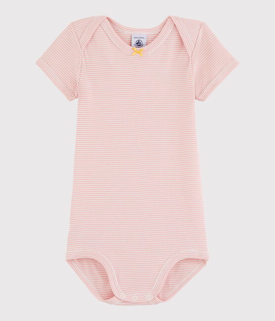 Bodi de manga corta de bebé niña rosa CHARME/blanco MARSHMALLOW