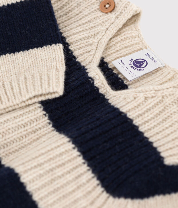 Jersey de punto tricotado de lana y algod&oacute;n para beb&eacute; crudo/azul