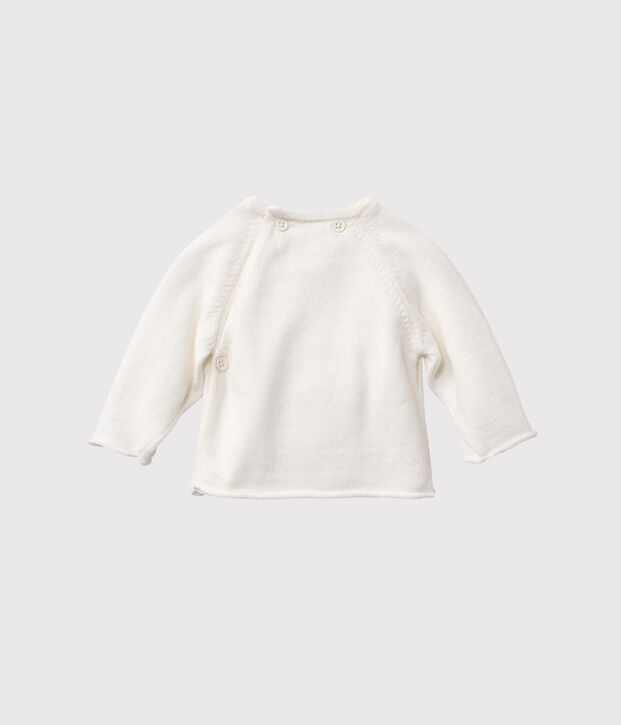 Chaqueta de beb&eacute; en punto lana y algod&oacute;n blanco
