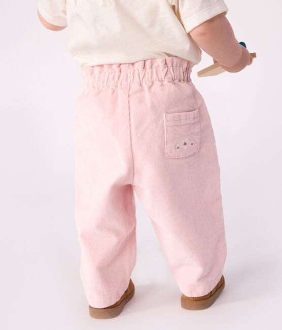Pantalón liso de pana con bolsillo trasero bordado para bebé rosa JOLI