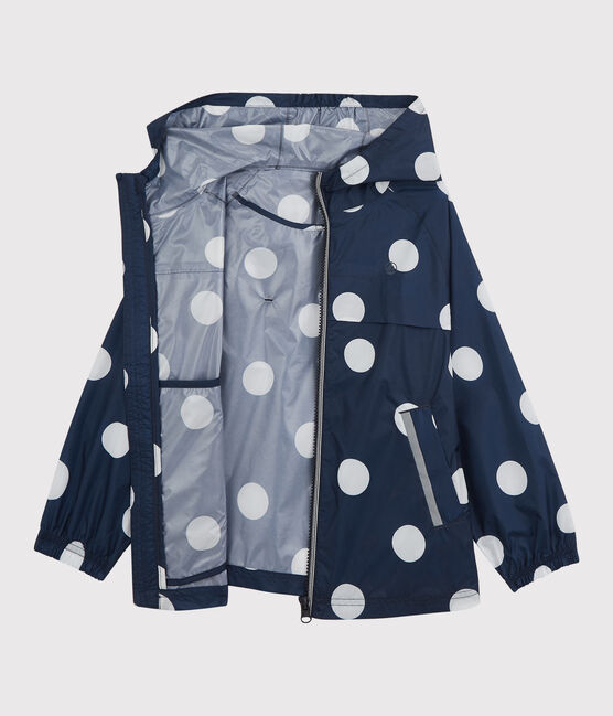 Cortavientos semilargo de poliéster reciclado de niña azul MEDIEVAL/blanco MARSHMALLOW