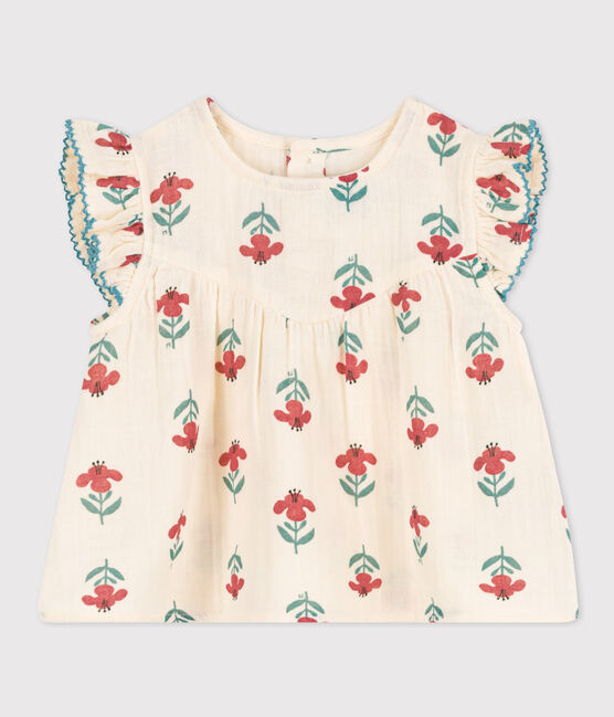Blusa estampada de manga corta de gasa de algodón para bebé blanco AVALANCHE/ MULTICO