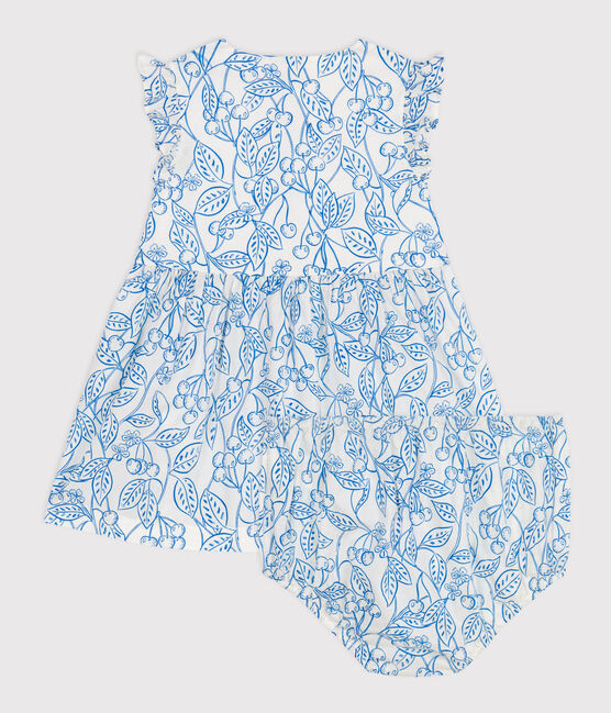 Vestido de algodón y pololo con estampado de cerezas azules para bebé azul MARSHMALLOW/ PORCELANA