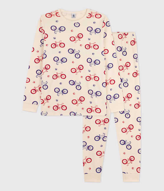Pijama de algodón con motivo de bicicleta de niño blanco AVALANCHE/ MULTICO