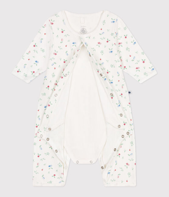Bodyjama de algodón sin pies con frutas para bebé blanco MARSHMALLOW/blanco MULTICO