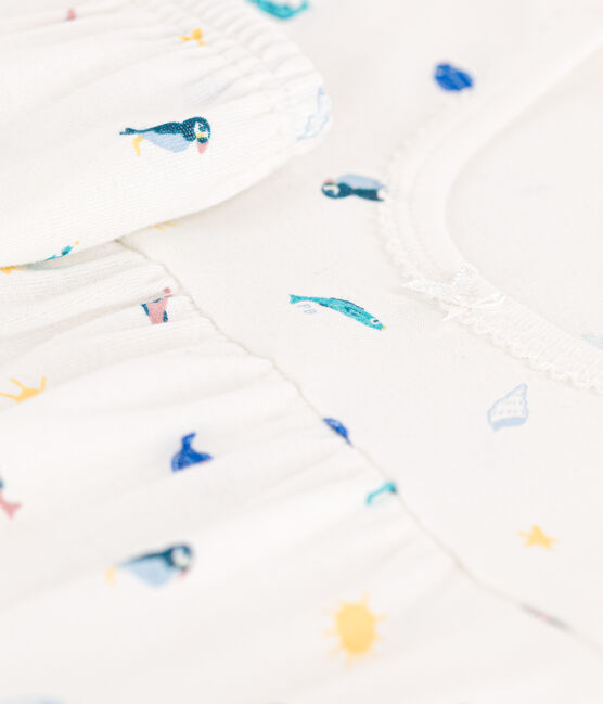 Pijama corto de algodón con animales marinos para niña blanco MARSHMALLOW/blanco MULTICO