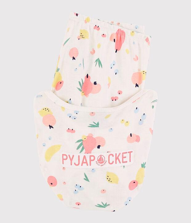 Pijama corto snugfit con estampado de frutas de verano de algod&oacute;n ecol&oacute;gico de ni&ntilde;a blanco/multicolor