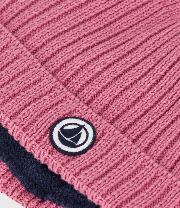 Gorro de punto tricotado con forro polar para beb&eacute; rosa