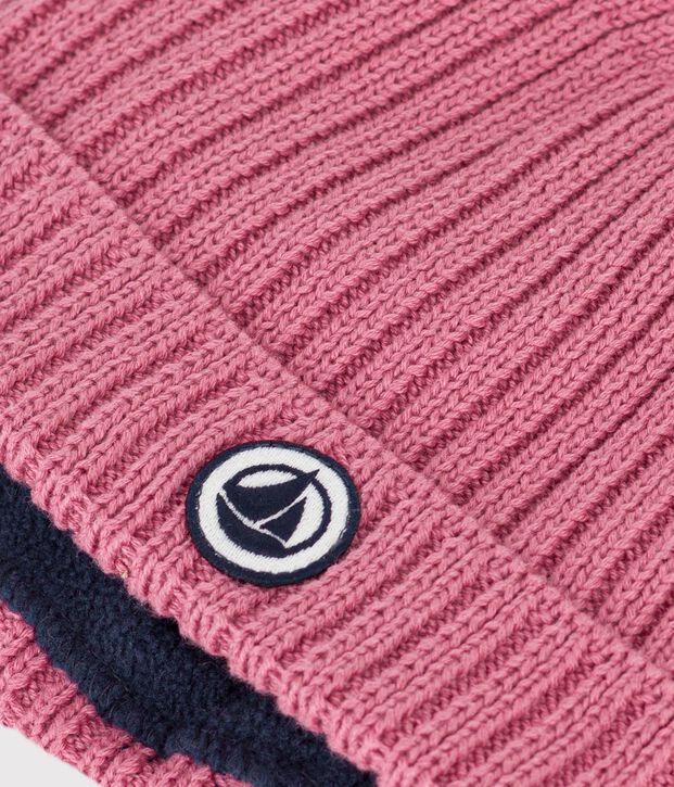 Gorro de punto tricotado con forro polar para beb&eacute; rosa