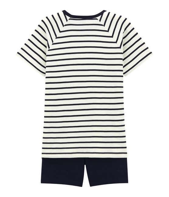 Pijama corto de punto para chico blanco MARSHMALLOW/azul SMOKING