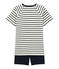 Pijama corto de punto para chico blanco MARSHMALLOW/azul SMOKING