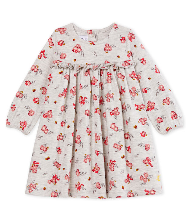 Vestido de manga larga estampado para beb&eacute; ni&ntilde;a gris/multicolor