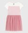 Vestido infantil de manga corta de algodón y tul para niña blanco MARSHMALLOW/rosa CHARME
