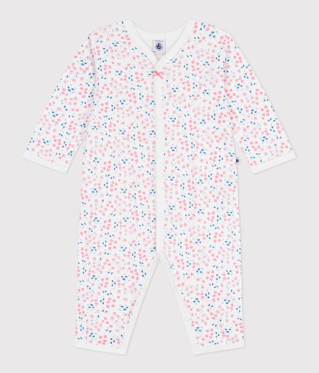 Pijama sin pies de algod&oacute;n con estampado de flores para beb&eacute; blanco/multicolor