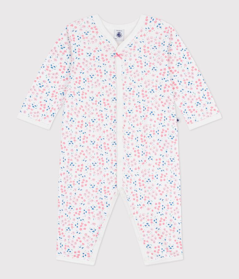 Pijama sin pies de algod&oacute;n con estampado de flores para beb&eacute; blanco MARSHMALLOW/blanco MULTICO