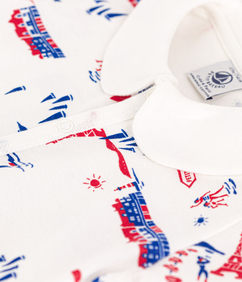 Mono corto de algod&oacute;n con motivo de Par&iacute;s para beb&eacute; blanco/multicolor