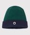 Gorro infantil de punto tricotado bicolor con forro polar verde/azul