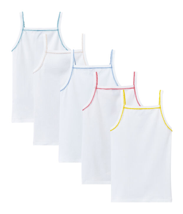 Lote de 5 camisetas de tirante fino estampadas para ni&ntilde;a blanco