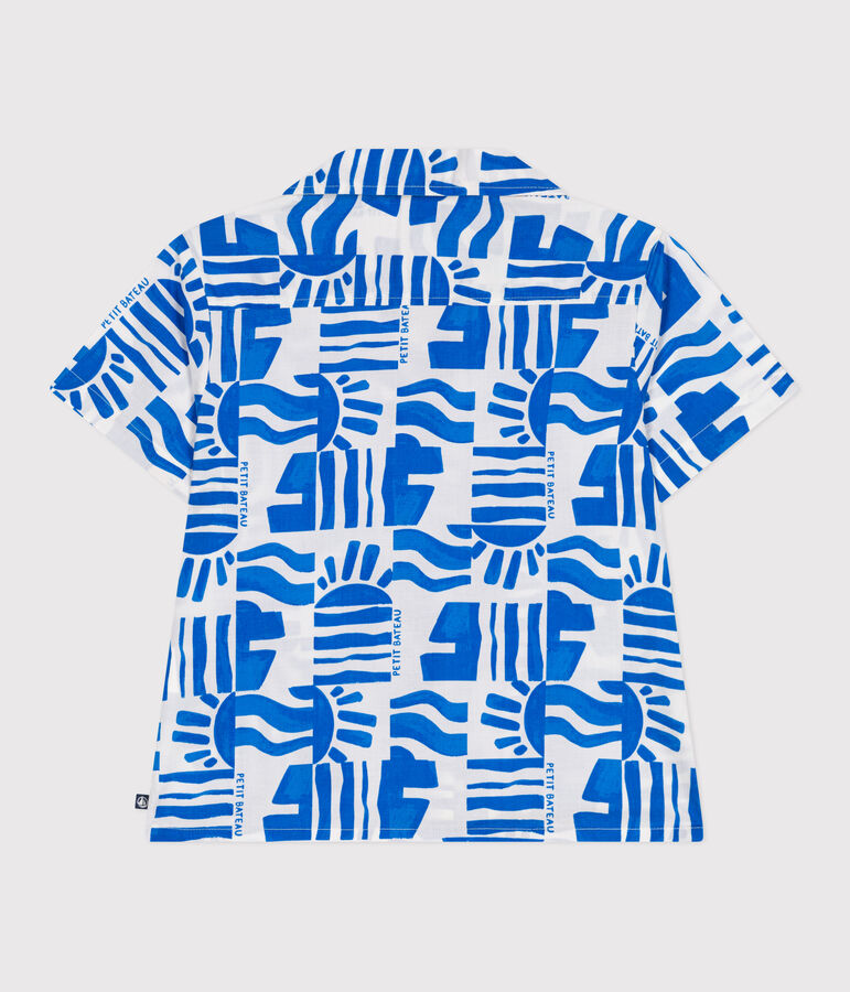 Camisa infantil de algod&oacute;n de manga corta con estampado blanco/azul