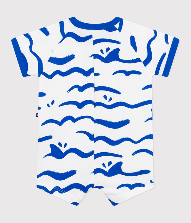 Pelele corto de algod&oacute;n de manga corta con estampado de tibur&oacute;n para beb&eacute; azul/azul