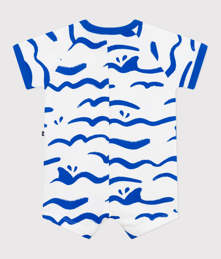 Pelele corto de algod&oacute;n de manga corta con estampado de tibur&oacute;n para beb&eacute; blanco/azul