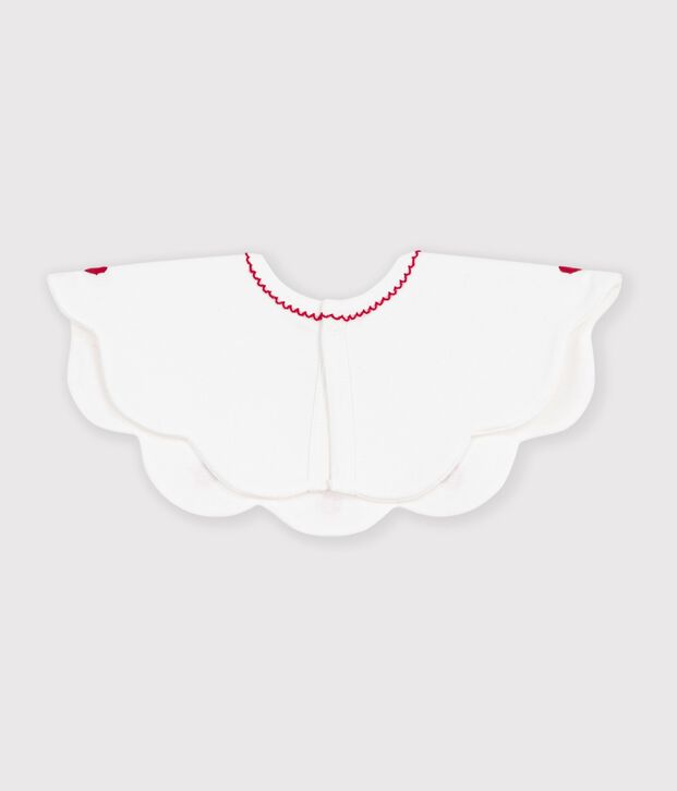 Babero de algod&oacute;n con corazones bordados para beb&eacute; blanco