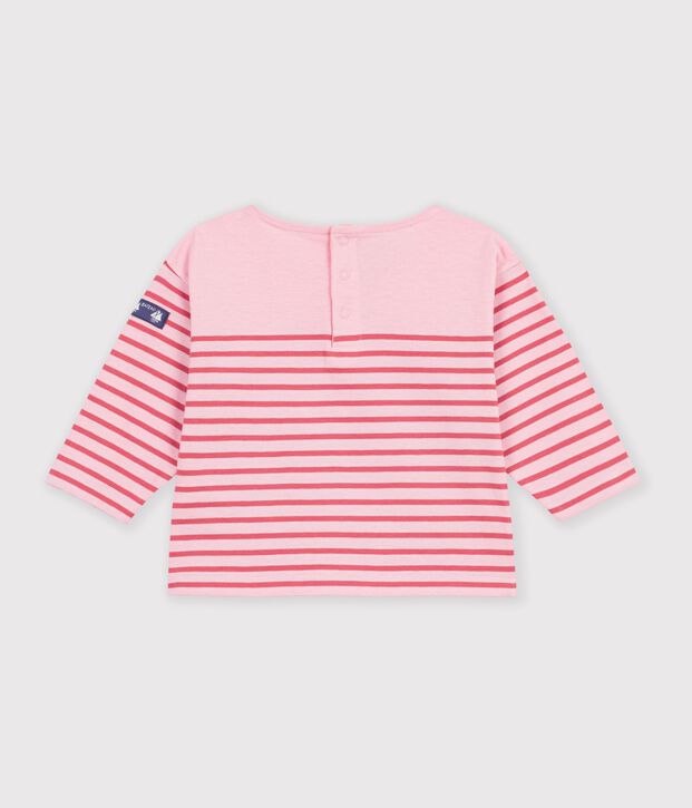 Camiseta de manga larga a rayas de algod&oacute;n para beb&eacute; rosa/rosa