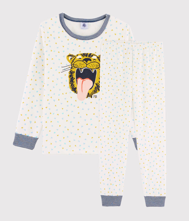 Pijama infantil con dibujo de tigre de punto blanco/multicolor