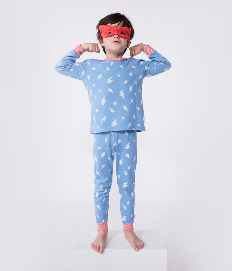 Pijama disfraz unisex de algod&oacute;n fosforescente con capa azul/multicolor