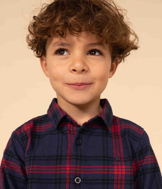 Camisa a cuadros de franela de algodón de niño azul SMOKING/blanco MULTICO
