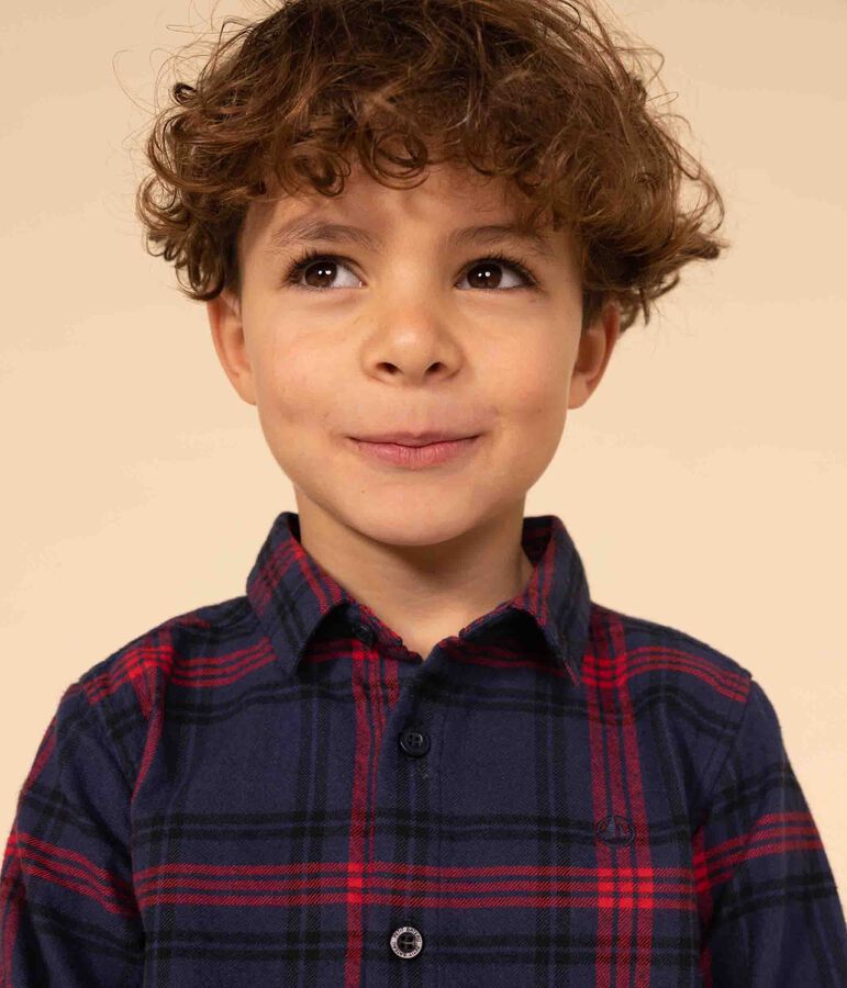 Camisa a cuadros de franela de algod&oacute;n de ni&ntilde;o azul/multicolor