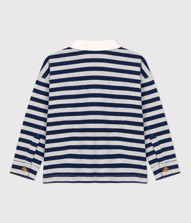 Polo de manga larga a rayas de algod&oacute;n de ni&ntilde;o azul/gris