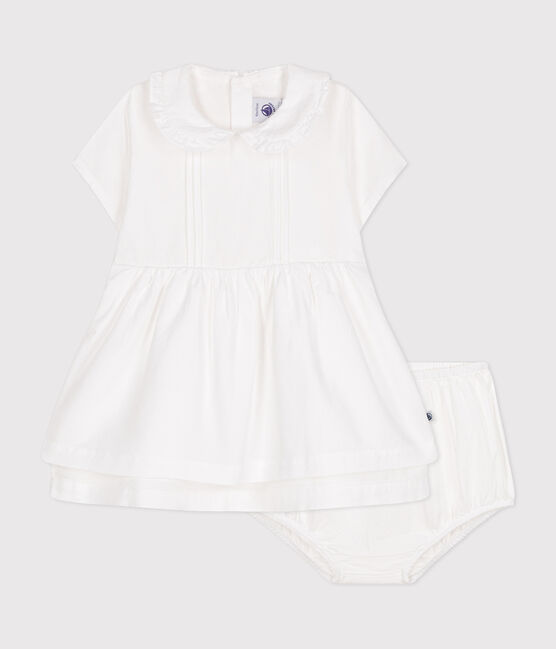 Vestido y pololo de piqué de algodón para bebé blanco ECUME