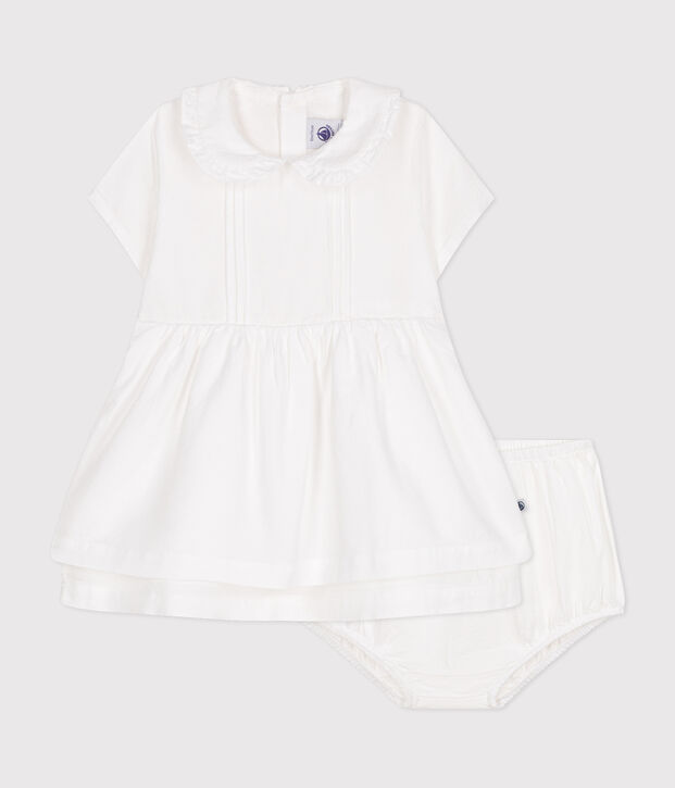 Vestido y pololo de piqu&eacute; de algod&oacute;n para beb&eacute; blanco