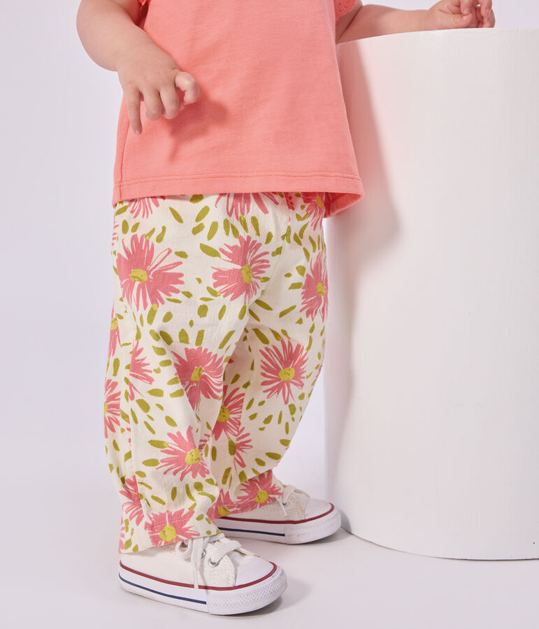 Pantal&oacute;n de algod&oacute;n con estampado de flores para beb&eacute; blanco/multicolor