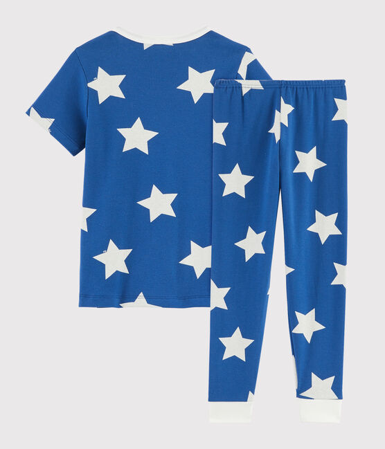 Pijama infantil con estampado de estrellas de punto azul MAJOR/blanco ECUME