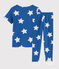 Pijama infantil con estampado de estrellas de punto azul MAJOR/blanco ECUME
