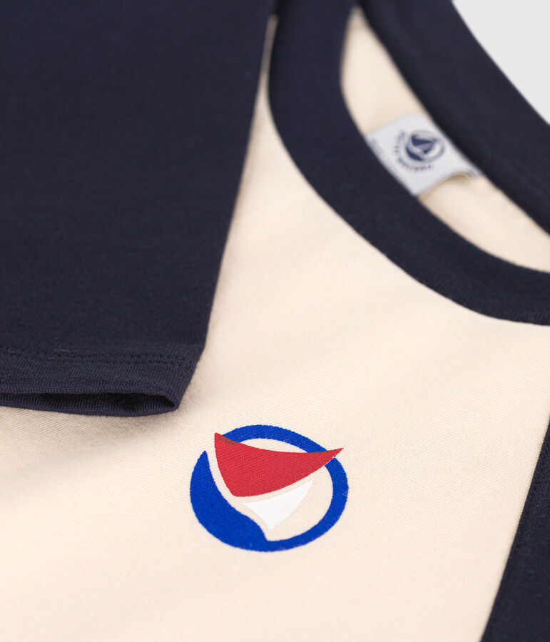 Camiseta de manga larga de punto fino para ni&ntilde;o crudo/azul