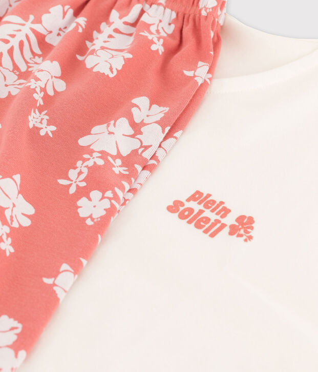 Pijama corto de algod&oacute;n para chica blanco/rosa