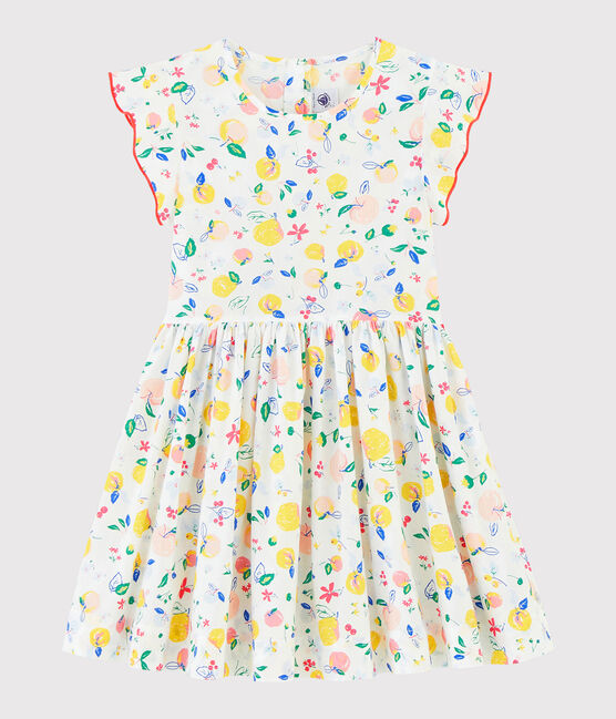 Vestido de manga corta de popelina de niña blanco MARSHMALLOW/blanco MULTICO