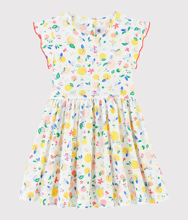 Vestido de manga corta de popelina de ni&ntilde;a blanco/multicolor