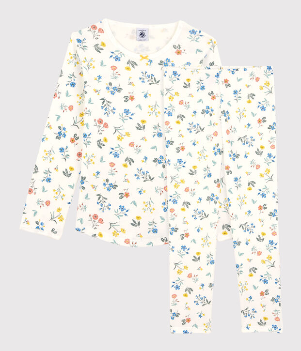 Pijama con flores de algod&oacute;n de ni&ntilde;a blanco/multicolor