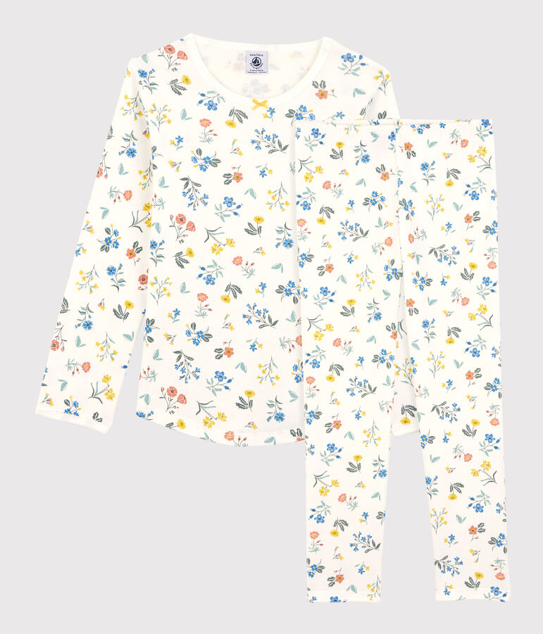 Pijama con flores de algod&oacute;n de ni&ntilde;a blanco/multicolor