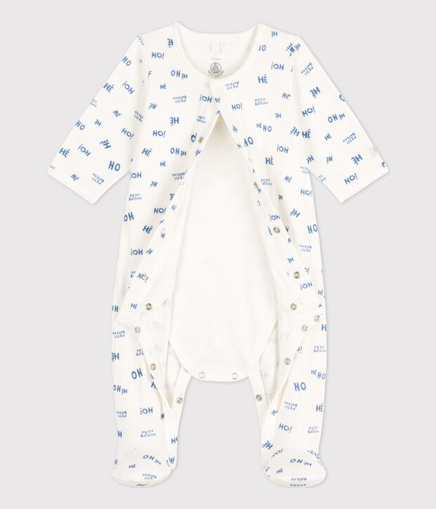 Bodyjama de t&uacute;bico para beb&eacute; blanco/azul