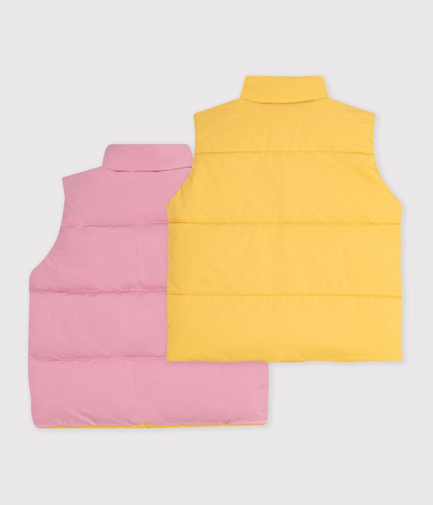 Plum&iacute;fero infantil liso sin mangas rosa/amarillo