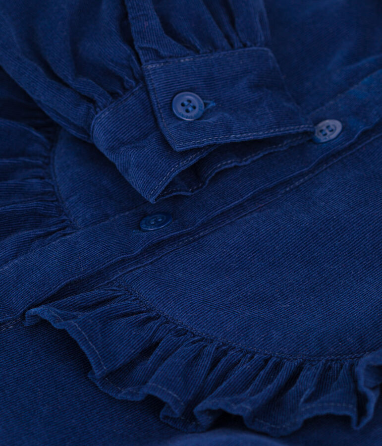 Vestido de manga larga de micro pana de ni&ntilde;a azul