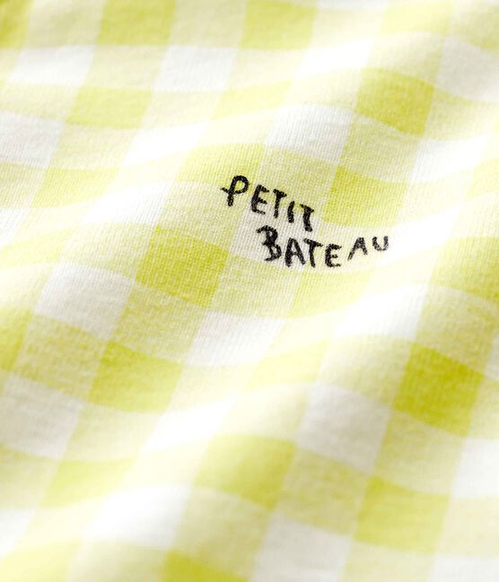 Pijama enterizo de vichy amarillo de algodón de bebé blanco MARSHMALLOW/ SUNNY